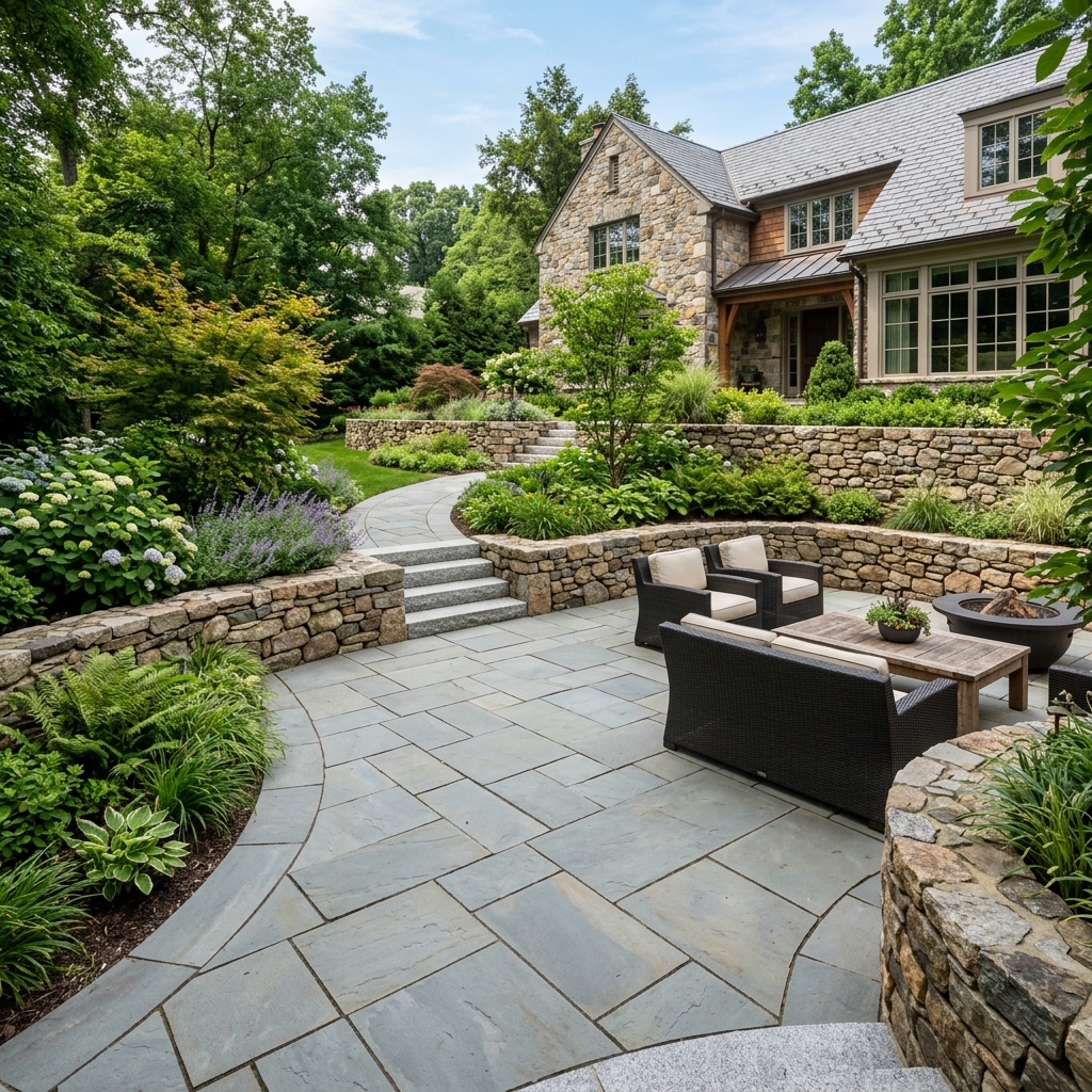 Stamped concrete flagstone finish
