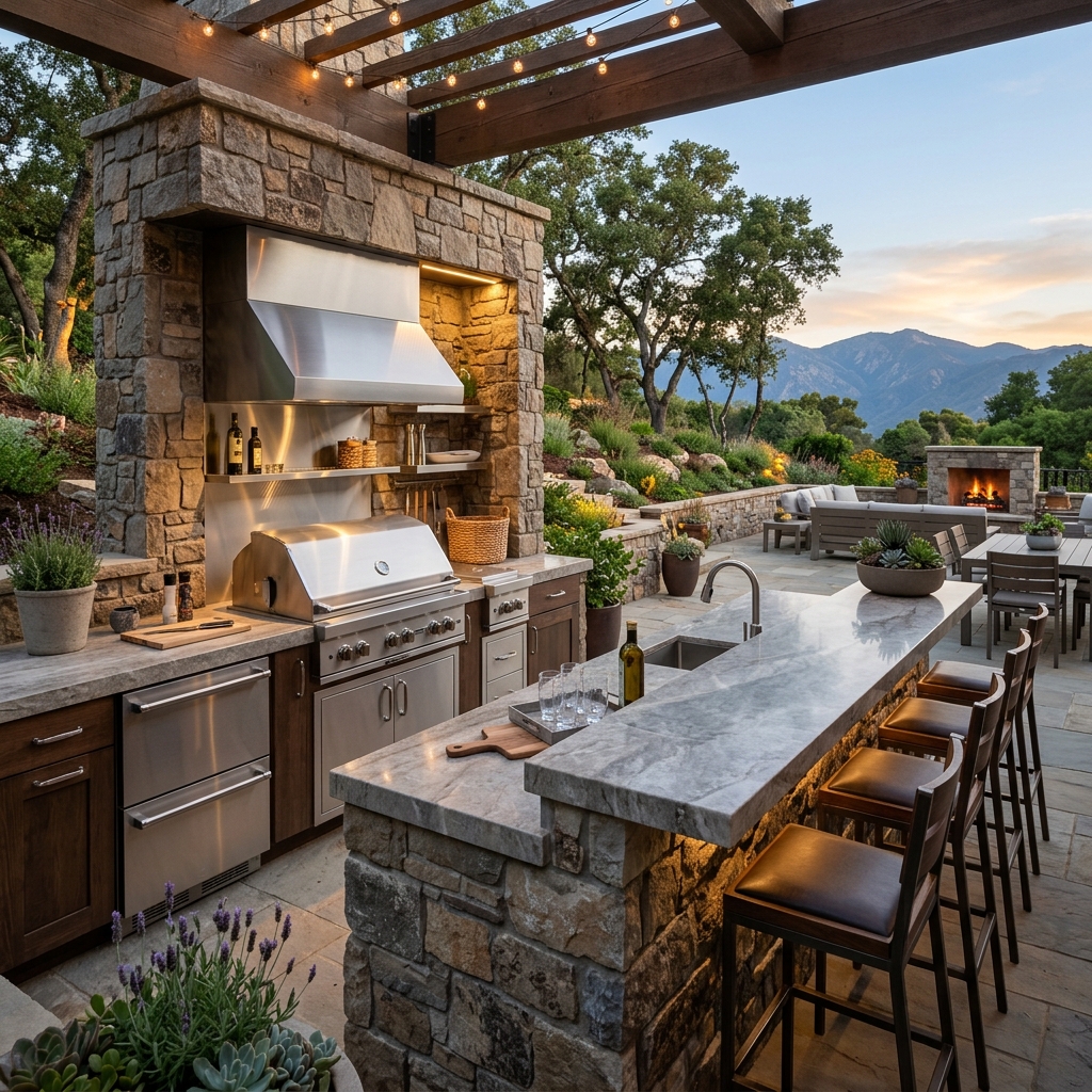 Luxury limestone built-in grill station by JRM