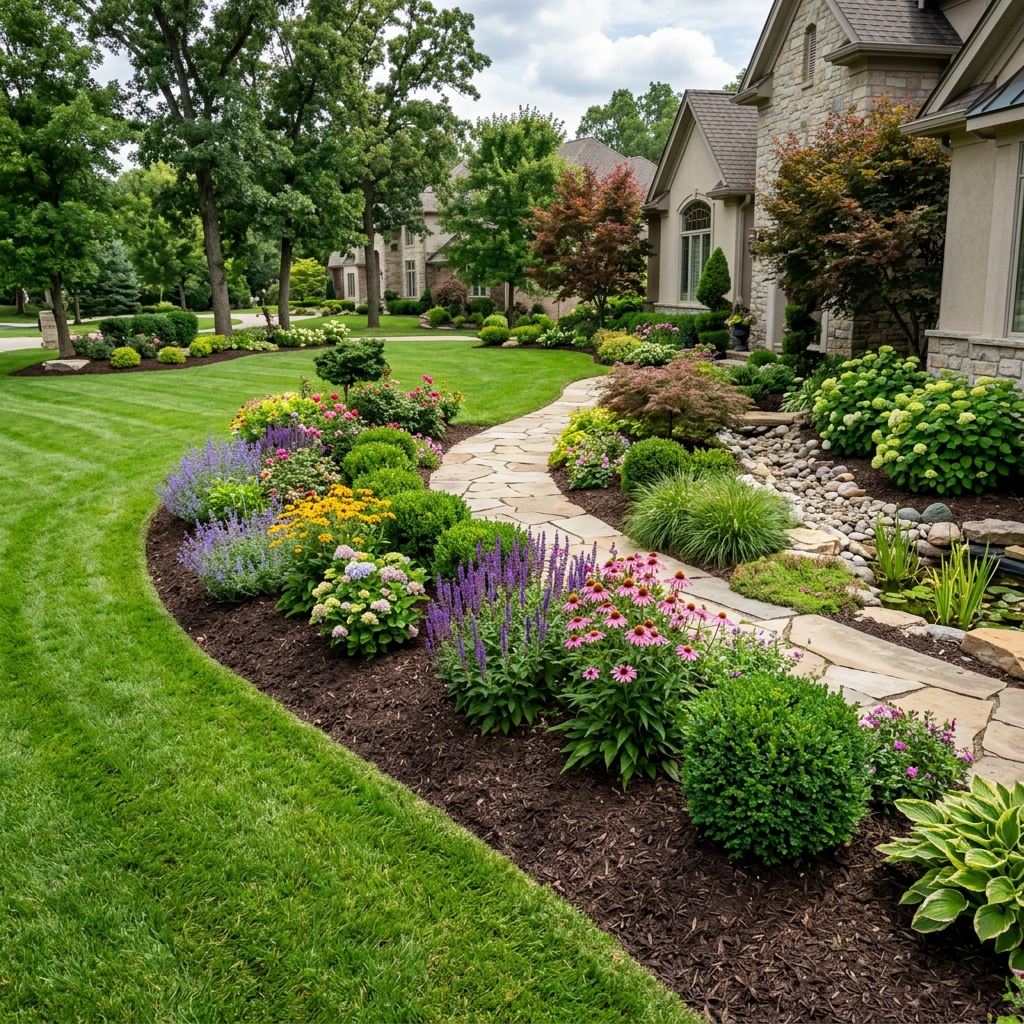 Lush green lawn and softscapes irrigated by JRM